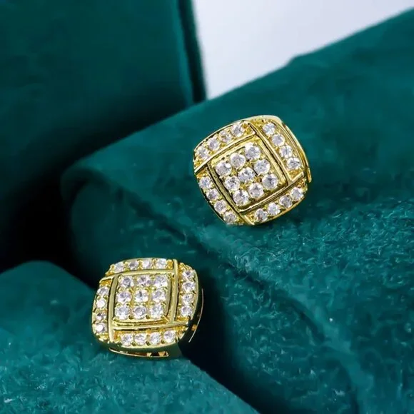 18K Gold Mens 2ct Diamond Square Stud Earrings Guys 18 Karat Silver New Jewelry